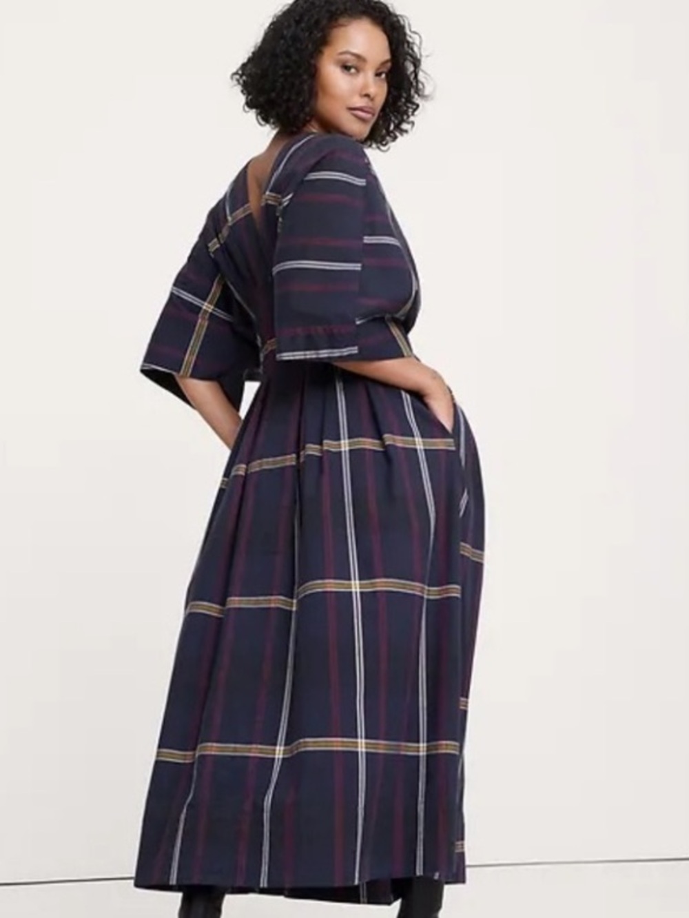BANANA REPUBLIC PLAID PLEATED COTTON MAXI DRESS - Picture 4 of 8